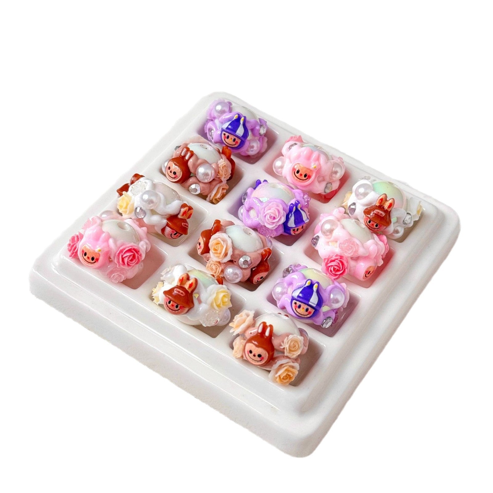 Hand Painted Floral Labub Acrylic Beads 16mm 10pcs 5