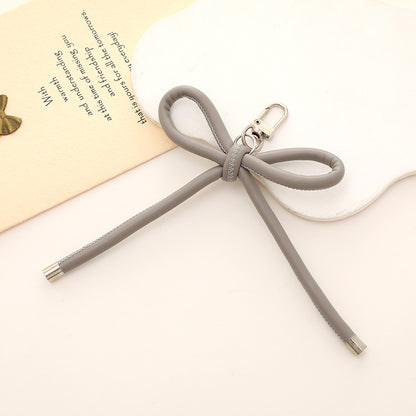 Colorful PU Leather Bow Keychain with Silver Tone Metal 3pcs 10