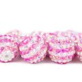 Striped Bubblegum Beads 16-22mm Rose Red White Resin Rhinestone 5pcs