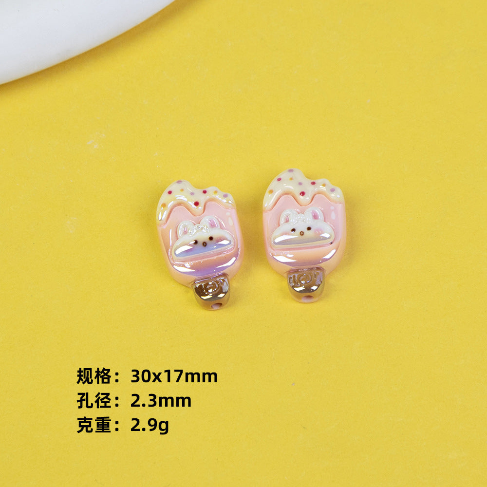 Bear Ice Cream Series Resin Beads Glossy Pastel Pink 20pcs 9