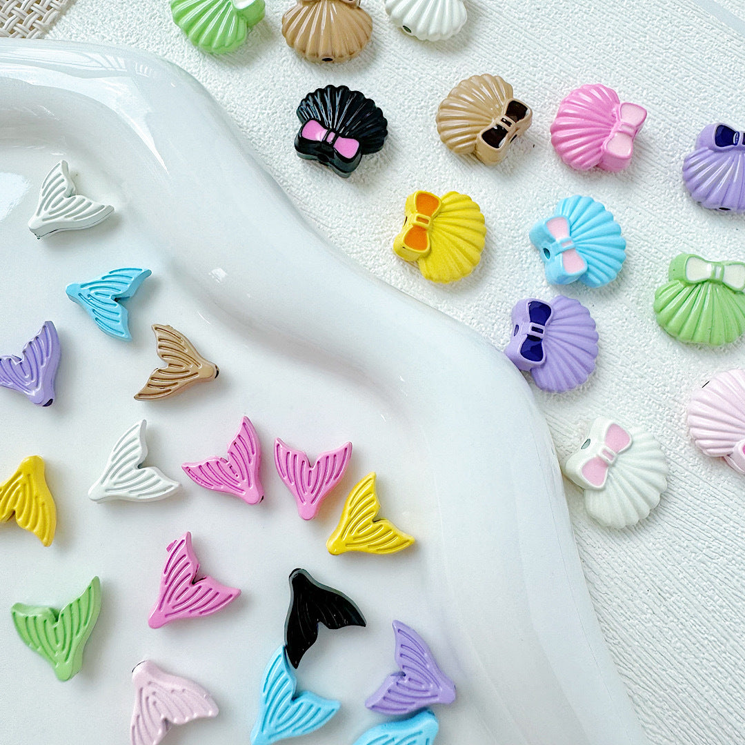 Shell and Mermaid Tail Metal Beads 14mm Glossy Pastel Painted Alloy 10pcs 3