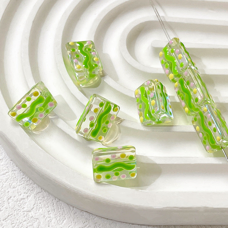 Lampwork Prism Glass Beads 12mm Hand Painted Dopamine Polka Dotted 5pcs 10
