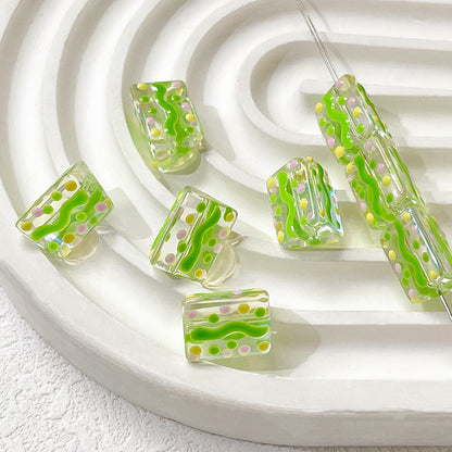 Lampwork Prism Glass Beads 12mm Hand Painted Dopamine Polka Dotted 5pcs 10