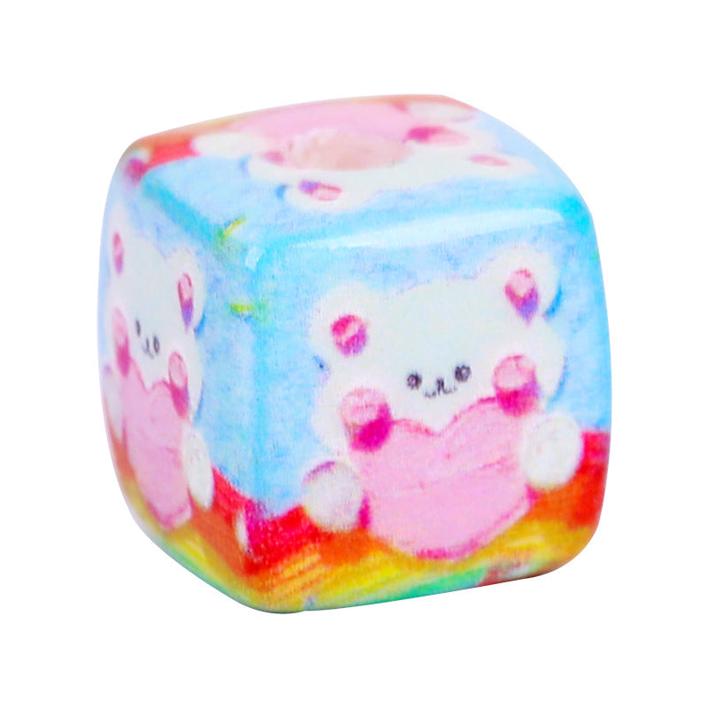 Rainbow Bear Acrylic Square Beads 14mm Oil Painting Print 10pcs 5