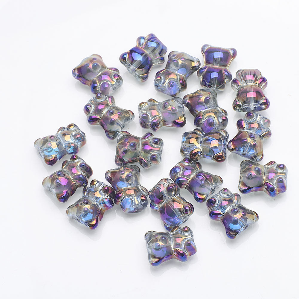 Electroplated Bear Glass Beads 12mm 14mm Mixed Metallic Colors 20pcs 16