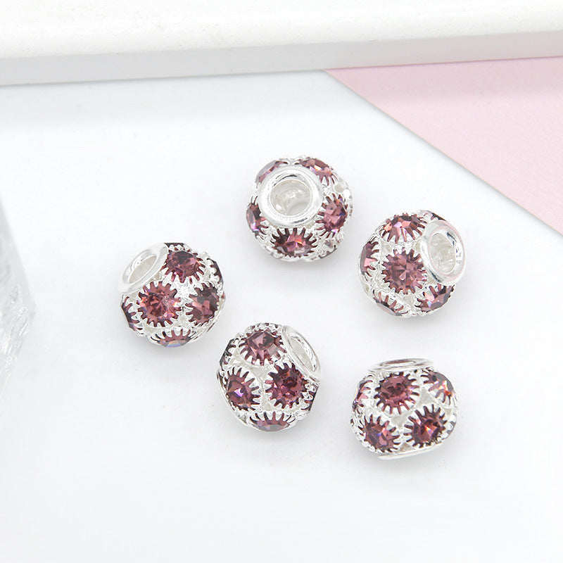 Metal Rhinestone Hollow Spacer Beads 8mm 50pcs 6