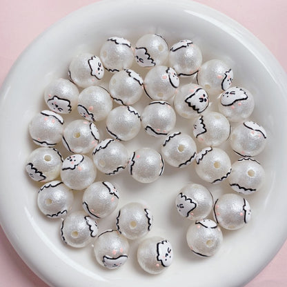 Painted Round Acrylic Beads 16mm Cartoon Hand Painted Imitation Pearl 5pcs 8
