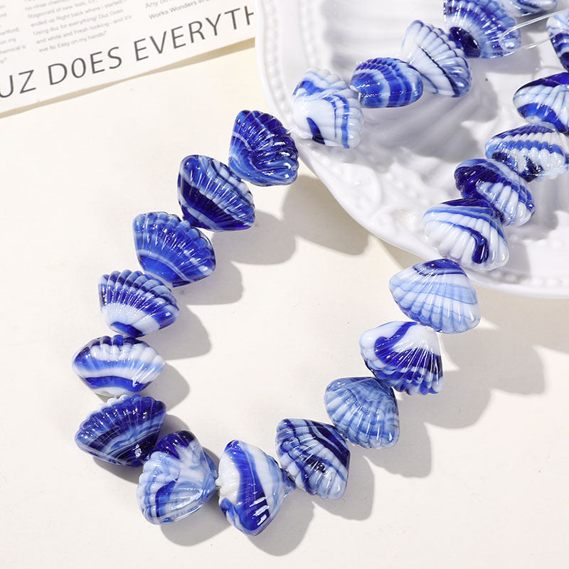 Two Tone 3D Shell Lampwork Glass Beads 22mm Handmade 10pcs 11