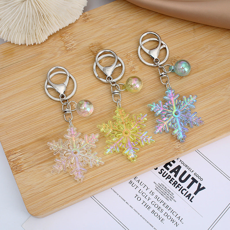 Acrylic Snowflake Keychain Colorful Iridescent Blue Christmas Charm 3