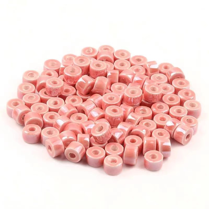 Cylindrical Ceramic Beads 6mm Glossy Rainbow Spacer 10pcs 7