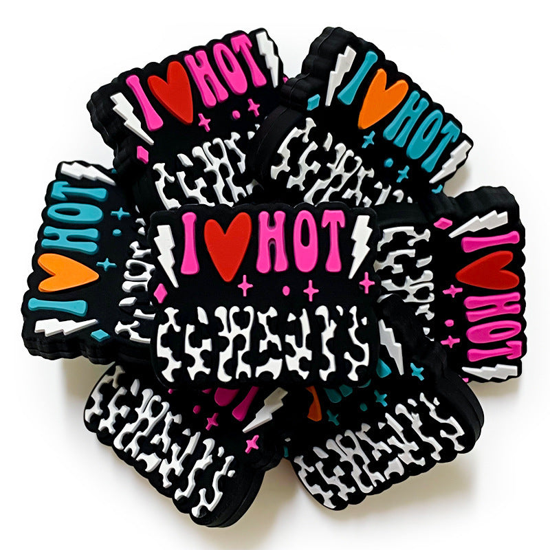 Silicone Focal Beads Bold I Heart Hot Cheeks Lightning Bolt Design 20pcs