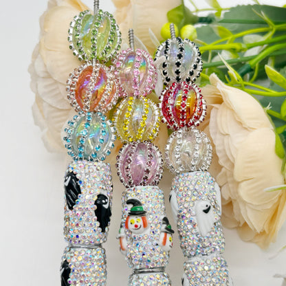Wavy Bubblegum Rhinestone Beads 18mm Acrylic Halloween Faces 10pcs 3