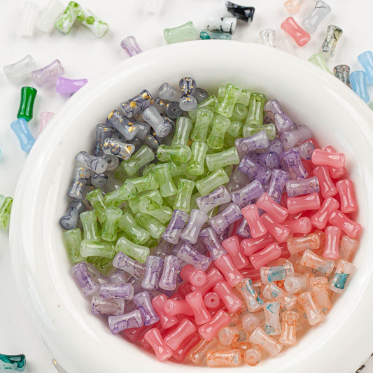 Vintage Bamboo Glass Beads 12mm Light Color Splash Glossy 50pcs 2