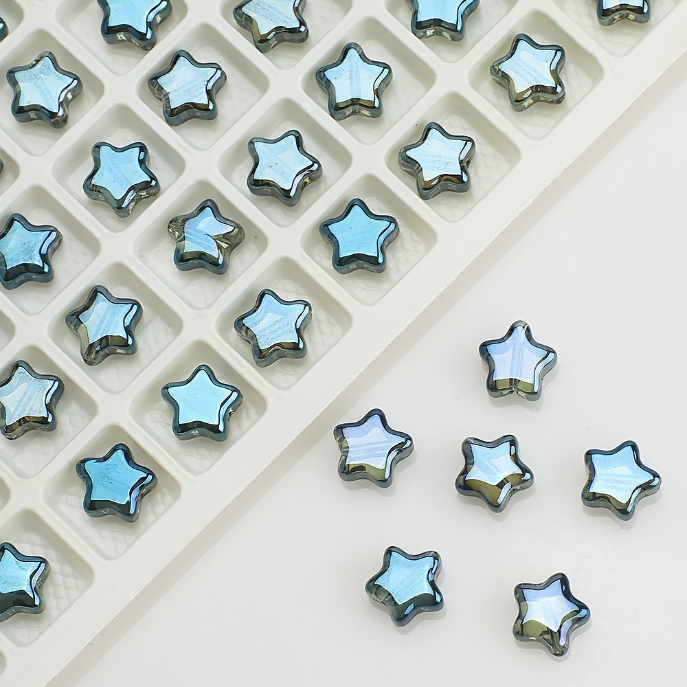 Plated Star Shaped Glass Beads 8mm Rainbow Electroplated 100pcs 12