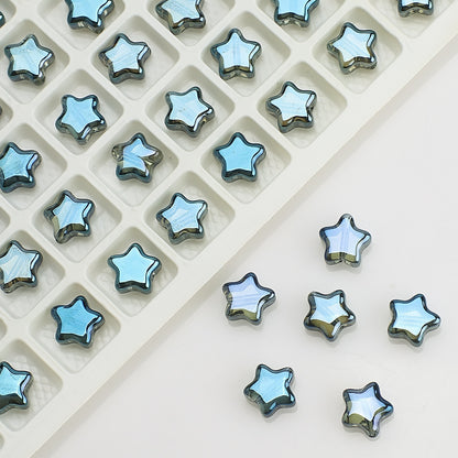 Plated Star Shaped Glass Beads 8mm Rainbow Electroplated 100pcs 12
