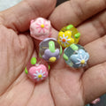 Hand Painted Flower Acrylic Beads 16mm Transparent Round 100pcs 6