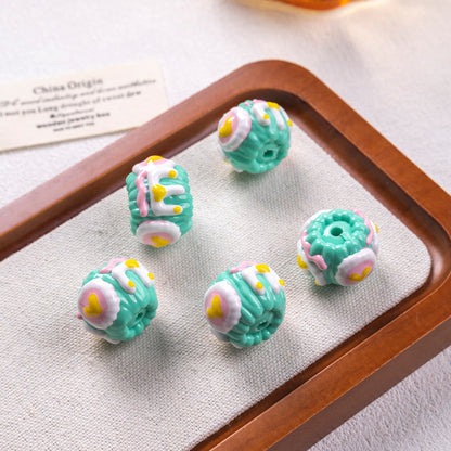 Hand Painted Heart and Flower Acrylic Beads 18-20mm Pastel Enamel 10pcs 11