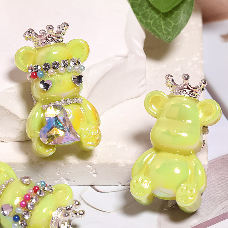 Crown Bear Acrylic Beads 22x38mm Glossy with Jewels 5pcs 10