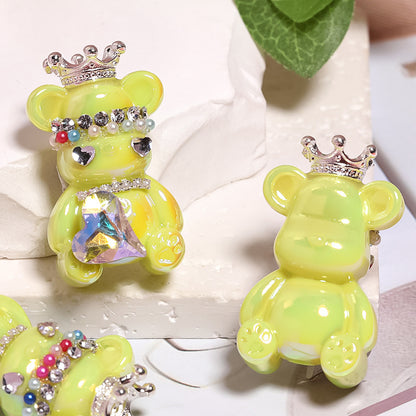 Crown Bear Acrylic Beads 22x38mm Glossy with Jewels 5pcs 10