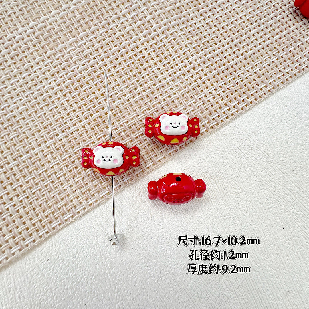 Cat and Bear Candy Painted Metal Beads 13 16mm Glossy 10pcs 19