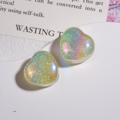 Glitter Starry Sky Heart Resin Beads 16mm Pastel Rainbow Shimmer 20pcs 6