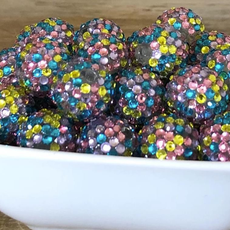 Rhinestone Bubblegum Beads 10-22mm Pink Yellow Blue Confetti 5pcs