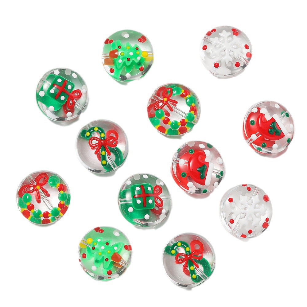 Hand Painted Flat Glass Beads 18mm Double-Sided Enamel Christmas 1pc 5