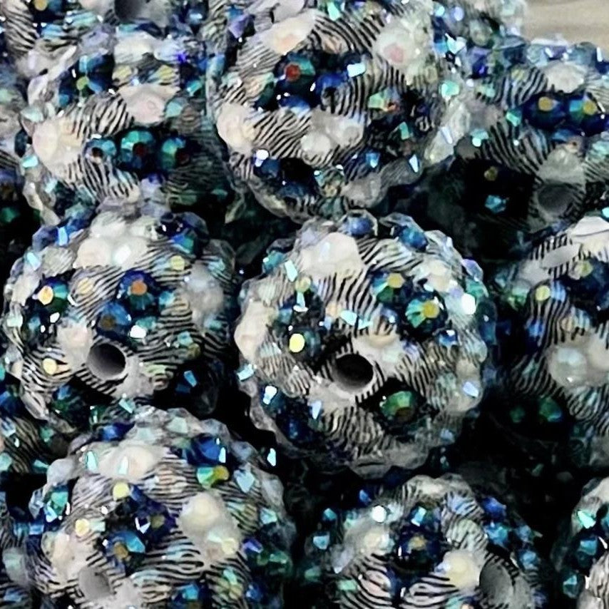 Printed Bubblegum Beads 20mm Black and White Plaid 5pcs 2