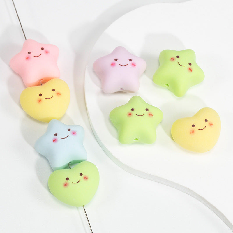 Painted Star and Heart Acrylic Beads 23mm Pastel Matte 50pcs