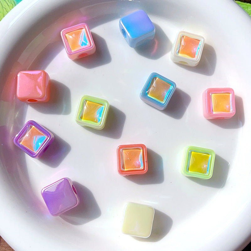 UV Plating Square Acrylic Beads 10mm Colorful Imitation Opal 10pcs 2