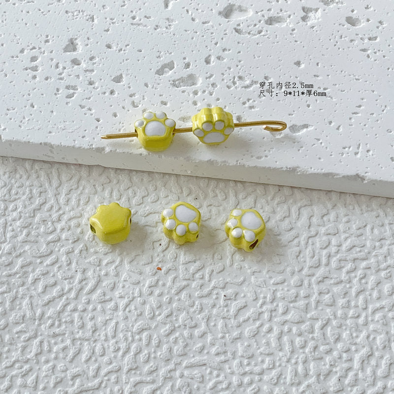 Cat Paw Metal Beads 11mm Glossy Enamel Painted Alloy 10pcs 6