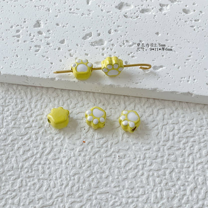 Cat Paw Metal Beads 11mm Glossy Enamel Painted Alloy 10pcs 6