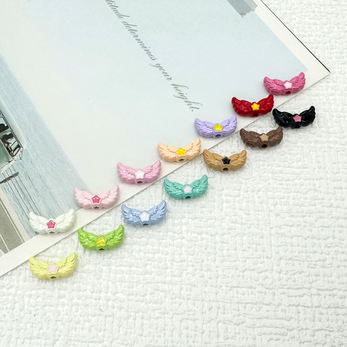 Angel Wing Metal Beads 14mm Painted Colorful Alloy 10pcs