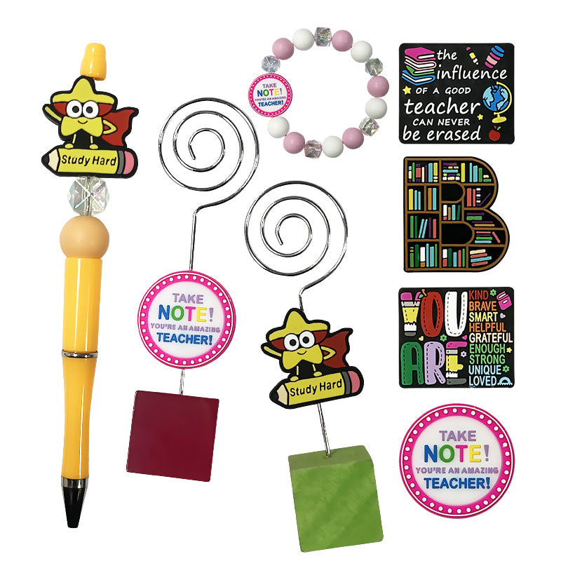 Silicone Focal Beads Alphabet Learning Series Star Mascot Holding Pencil 20pcs 5