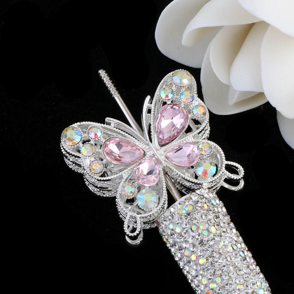 Double Sided Butterfly Rhinestone Beads 34mm Iridescent Alloy 2pcs 3