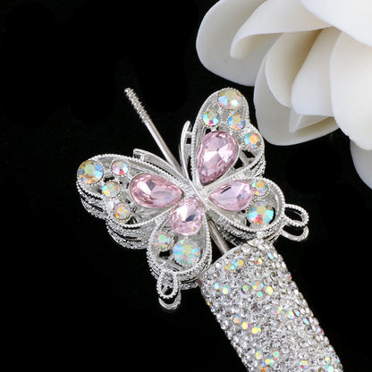 Double Sided Butterfly Rhinestone Beads 34mm Iridescent Alloy 2pcs 3