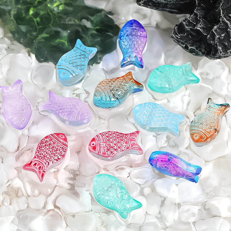 Small Fish Glass Beads 15mm Gradient Color Textured Finish 100pcs 4
