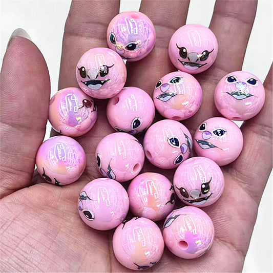 Plating Round Acrylic Beads 16mm Stitched Face Printed 100pcs 2