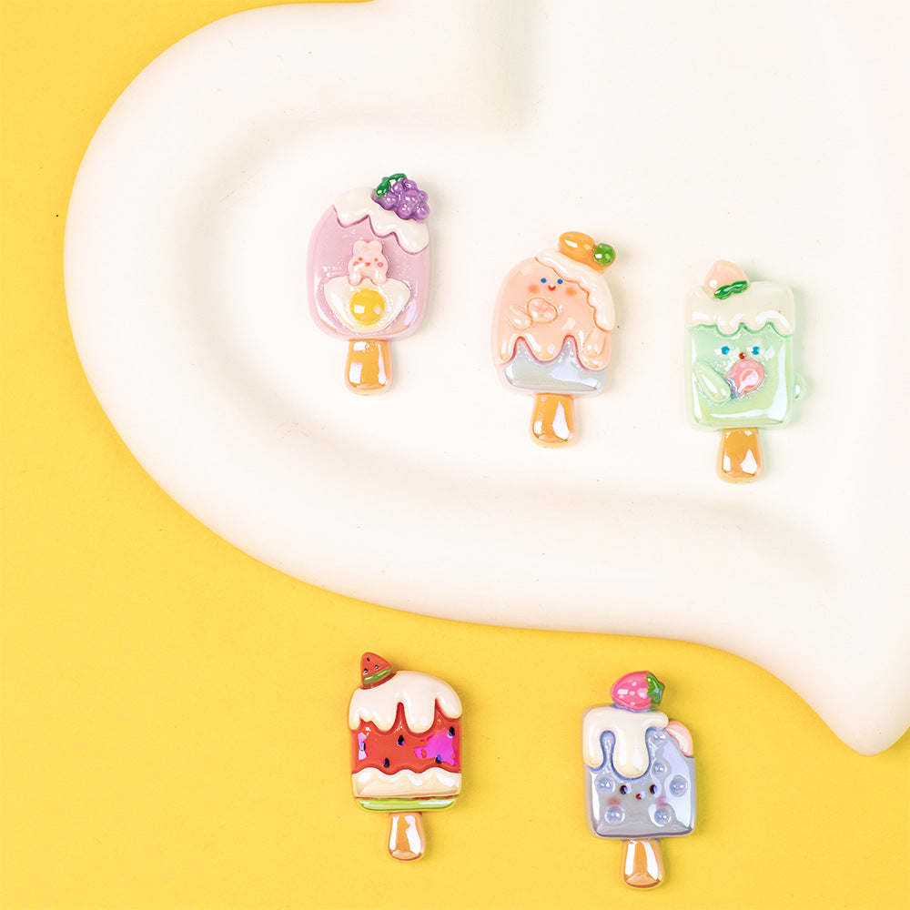 Playful Fruit Popsicle Resin Beads Glossy Pastel Colors 10pcs 2