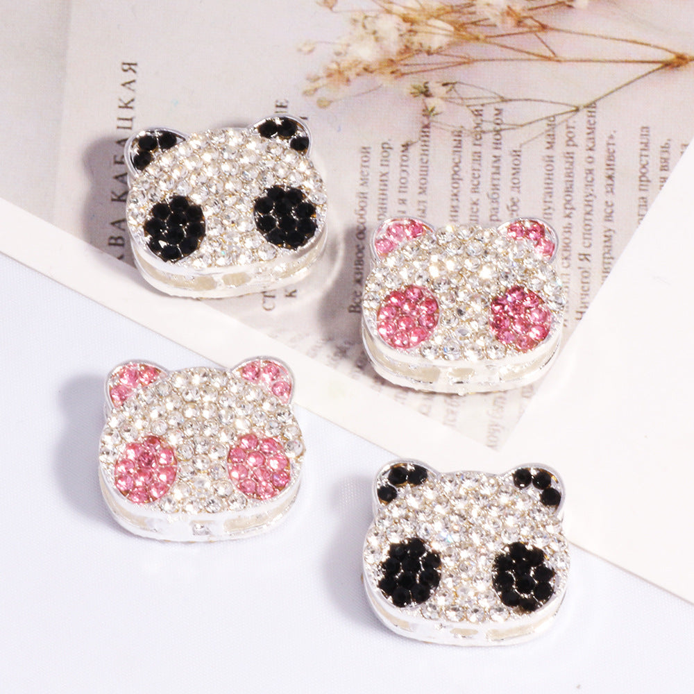 Panda Rhinestone Beads 22mm Clear Black Pink Alloy Encrusted 6pcs 2