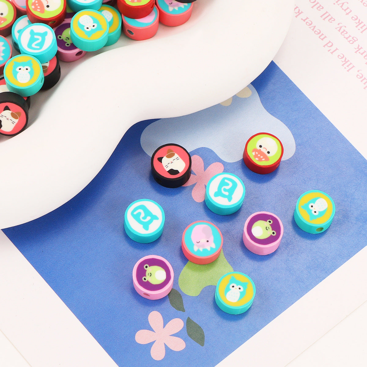 Cute Cartoon Animals Flat Round Clay Beads 9mm Colorful Glossy 100pcs 4