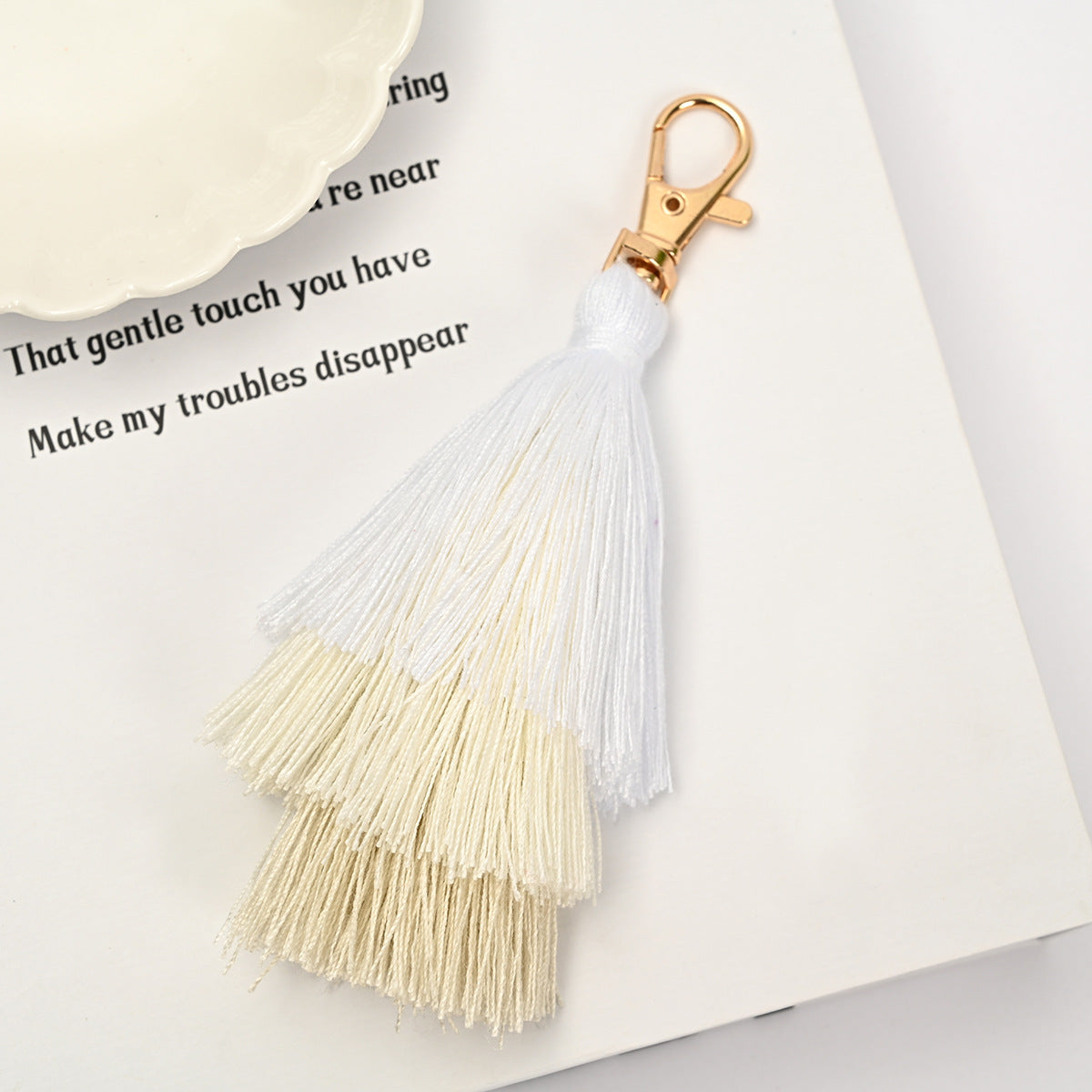 Layered Tassel Keychain Cotton Soft Texture with Metal Clasp 10
