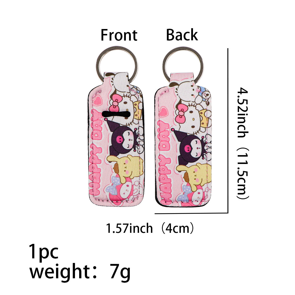 Neoprene Chapstick Holder Keychain Sanri Pattern Kawaii Animal 3pcs 15