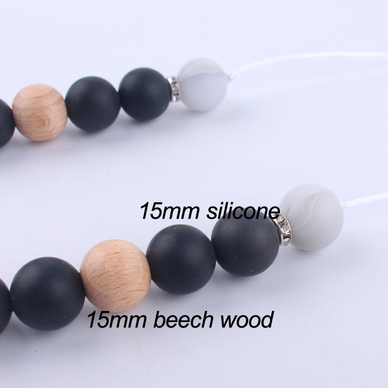 Octagon Silicone Beaded Keychain Necklace Matte Black White Wood 4