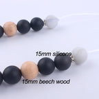 Octagon Silicone Beaded Keychain Necklace Matte Black White Wood 4