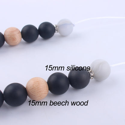 Octagon Silicone Beaded Keychain Necklace Matte Black White Wood 4
