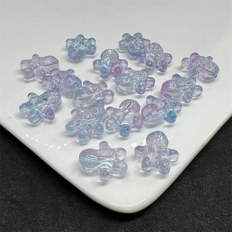 Frosted Gingerbread Man Glass Beads 14x15mm Colorful 100pcs 12