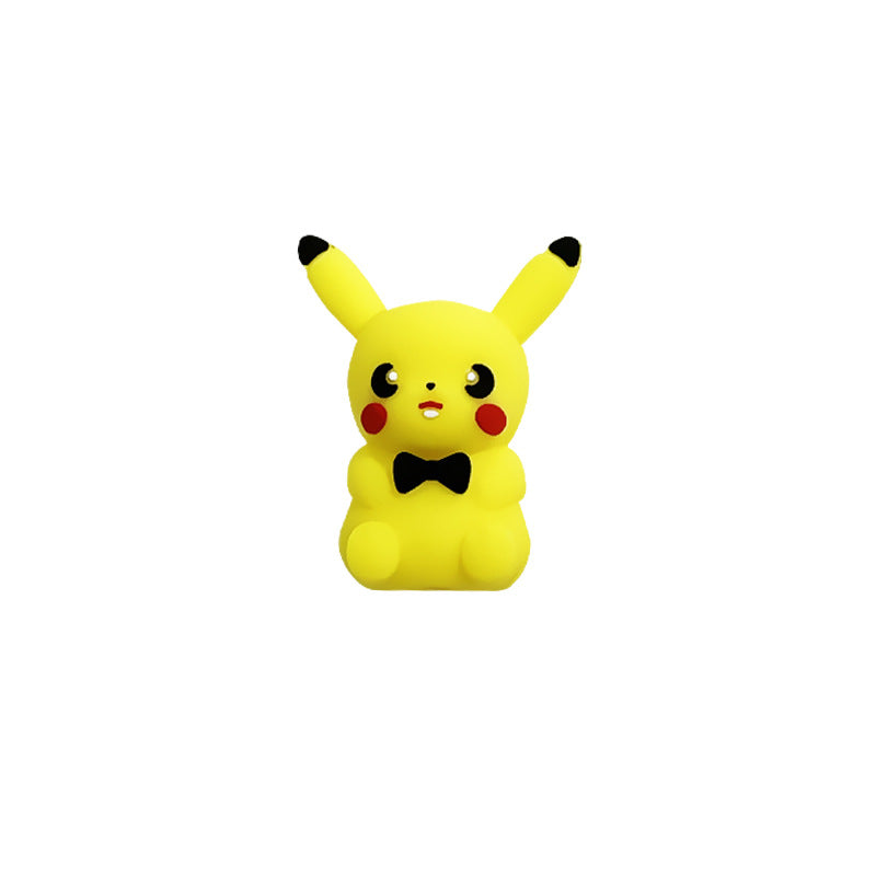 Silicone 3D Focal Beads Pokemon Pikachu Bright Yellow Black Bow Tie 3