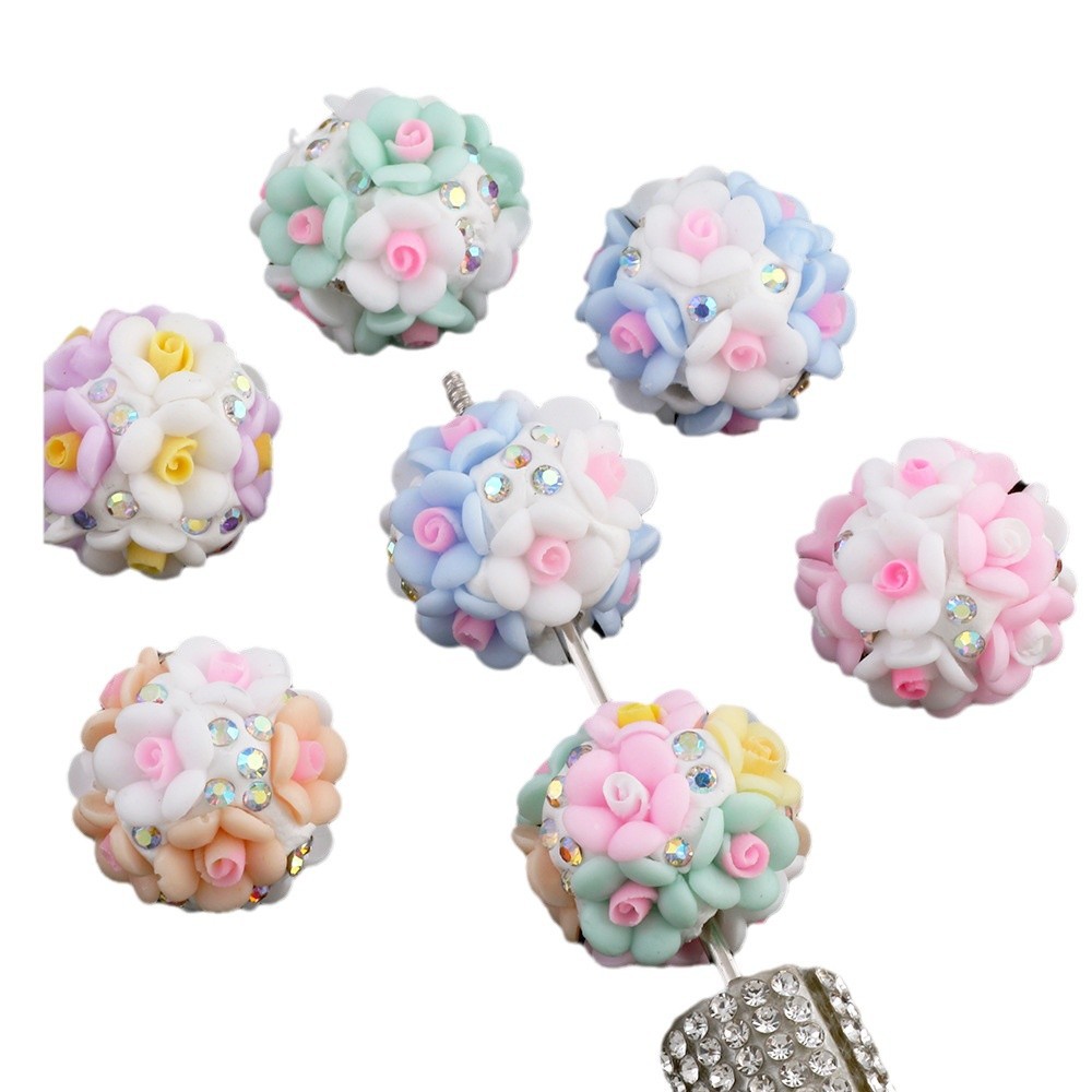 Rhinestone Flower Clay Beads 21mm Pastel Multicolor 10pcs 5