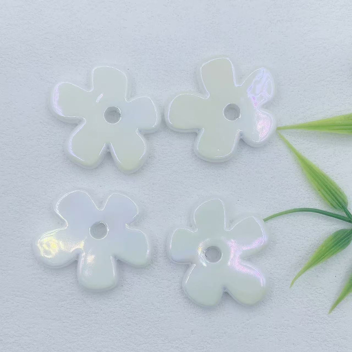 Flat Five-petal Flower Ceramic Beads 36mm Colorful Glazed 10pcs 7